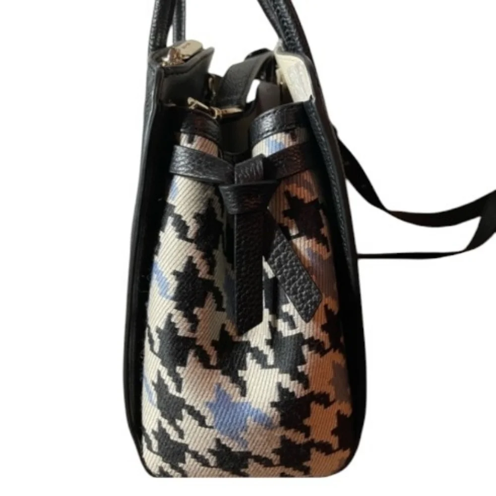 NWT Kate Spade ♠️ Blue Black Knott Houndstooth Large md Satchel Handbag